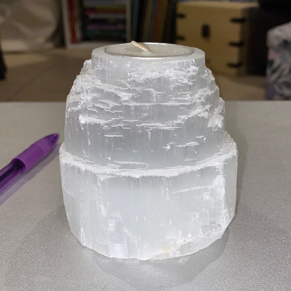 Selenite candle holder